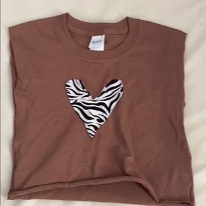 Brown zebra print heart shirt
